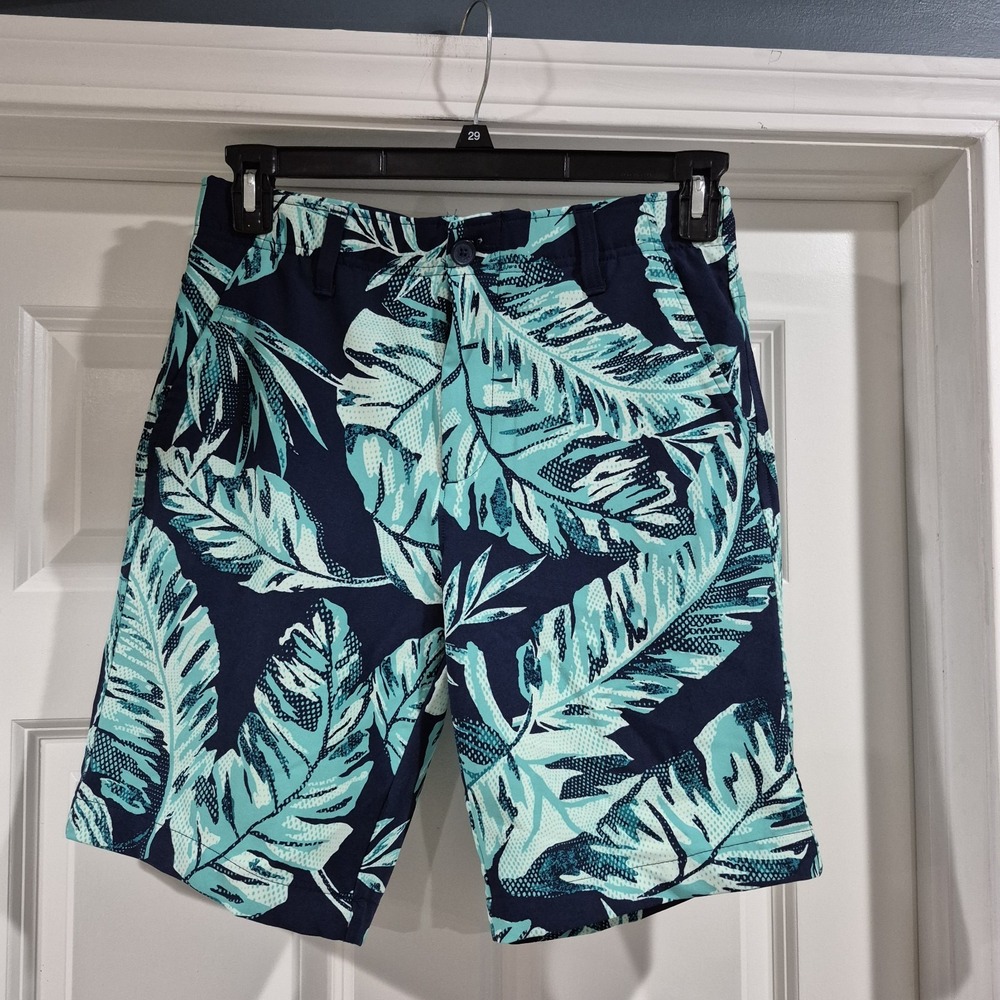 Under Armour Golf Shorts Mens 30 Blue Green Tropical Palm 9" Performance Stretch